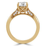Round Lab Created Diamond Vintage Cathedral Solitaire with Accents Engagement Ring in Yellow Gold (MVSLG1156-Y)
