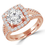 Round Lab Created Diamond Open Bridge Cushion Halo Engagement Ring in Rose Gold (MVSLG1158-R)