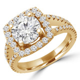 Round Lab Created Diamond Open Bridge Cushion Halo Engagement Ring in Yellow Gold (MVSLG1158-Y)