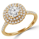 Round Lab Created Diamond Cathedral Double Round Halo Engagement Ring in Yellow Gold (MVSLG1160-Y)