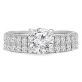 Round Lab Created Diamond Cathedral Trellis Solitaire with Accents Engagement Ring and Wedding Band Set Ring in White Gold (MVSLG1163-W)