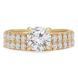 Round Lab Created Diamond Cathedral Trellis Solitaire with Accents Engagement Ring and Wedding Band Set Ring in Yellow Gold (MVSLG1163-Y)