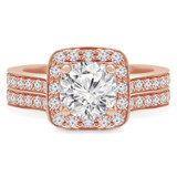 Round Lab Created Diamond Cathedral Cushion Solitaire with Accents Engagement Ring and Wedding Band Set Ring in Rose Gold (MVSLG1165-R)