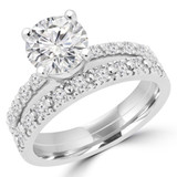 Round Lab Created Diamond Solitaire with Accents Engagement Ring and Wedding Band Set Ring in White Gold (MVSLG1167-W)
