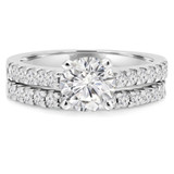 Round Lab Created Diamond Cathedral Solitaire with Accents Engagement Ring and Wedding Band Set Ring in White Gold (MVSLG1168-W)