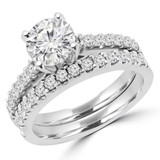 Round Lab Created Diamond Cathedral Solitaire with Accents Engagement Ring and Wedding Band Set Ring in White Gold (MVSLG1168-W)