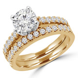 Round Lab Created Diamond Cathedral Solitaire with Accents Engagement Ring and Wedding Band Set Ring in Yellow Gold (MVSLG1168-Y)