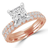 Princess Lab Created Diamond Solitaire with Accents Engagement Ring and Wedding Band Set Ring in Rose Gold (MVSLG1169-R)