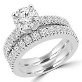 Round Lab Created Diamond Solitaire with Accents Engagement Ring and Wedding Band Set Ring in White Gold (MVSLG1170-W)