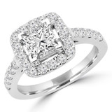 Princess Lab Created Diamond Cathedral Open Bridge V-Prong Cushion Halo Engagement Ring in White Gold (MVSLG1171-W)