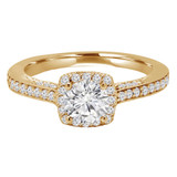 Round Lab Created Diamond Vintage Cathedral Cushion Halo Engagement Ring in Yellow Gold (MVSLG1172-Y)