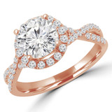 Round Lab Created Diamond Twisted Split-Shank Cathedral Round Halo Engagement Ring in Rose Gold (MVSLG1177-R)