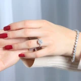 Round Lab Created Diamond Diamond Bridge Round Halo Engagement Ring in White Gold (MVSLG1183-W)