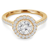 Round Lab Created Diamond Cathedral Open Bridge Bezel Set Round Halo Engagement Ring in Yellow Gold (MVSLG1184-Y)