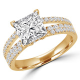 Princess Lab Created Diamond Three-Row Split-Shank Solitaire with Accents Engagement Ring in Yellow Gold (MVSLG1186-Y)