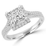 Princess Lab Created Diamond Split-Shank Cathedral Square Halo Engagement Ring in White Gold (MVSLG1187-W)