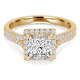 Princess Lab Created Diamond Split-Shank Cathedral Square Halo Engagement Ring in Yellow Gold (MVSLG1187-Y)