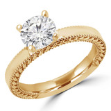 Round Lab Created Diamond Vintage Solitaire Engagement Ring in Yellow Gold (MVSLG1188-Y)