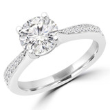 Round Lab Created Diamond Tapered Cathedral Solitaire with Accents Engagement Ring in White Gold (MVSLG1202-W)