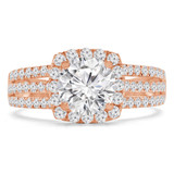 Round Lab Created Diamond Three-Row Split-Shank Cathedral Cushion Halo Engagement Ring in Rose Gold (MVSLG1203-R)