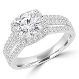 Round Lab Created Diamond Three-Row Split-Shank Cathedral Cushion Halo Engagement Ring in White Gold (MVSLG1203-W)