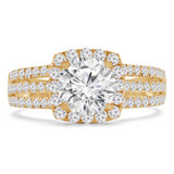 Round Lab Created Diamond Three-Row Split-Shank Cathedral Cushion Halo Engagement Ring in Yellow Gold (MVSLG1203-Y)