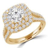 Round Lab Created Diamond Split-Shank Cathedral Double Cushion Halo Engagement Ring in Yellow Gold (MVSLG1204-Y)