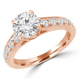 Round Lab Created Diamond Revserse Tapered Cathedral Solitaire with Accents Engagement Ring in Rose Gold (MVSLG1215-R)