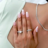 Round Lab Created Diamond Three-Row Solitaire with Accents Engagement Ring in White Gold (MVSLG1222-W)