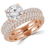 Round Lab Created Diamond Three-Row Solitaire with Accents Engagement Ring and Wedding Band Set Ring in Rose Gold (MVSLG1223-R)