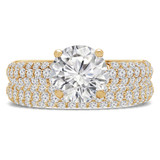Round Lab Created Diamond Three-Row Solitaire with Accents Engagement Ring and Wedding Band Set Ring in Yellow Gold (MVSLG1223-Y)