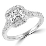 Princess Lab Created Diamond Split-Shank Radiant Halo Engagement Ring in White Gold (MVSLG1225-W)
