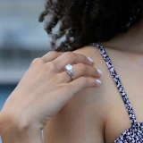 Round Lab Created Diamond Pinched Cathedral 6-Prong Solitaire Engagement Ring in White Gold (MVSLG1230-W)