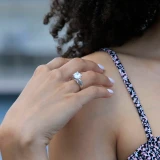 Round Lab Created Diamond Pinched Cathedral 6-Prong Solitaire Engagement Ring in White Gold (MVSLG1230-W)