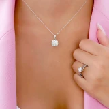 Round Lab Created Diamond Bypass Tension Set Solitaire with Accents Engagement Ring in White Gold (MVSLG1235-W)