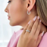 Round Lab Created Diamond Bypass Tension Set Solitaire with Accents Engagement Ring in White Gold (MVSLG1235-W)