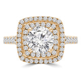 Round Lab Created Diamond Cathedral Double Cushion Halo Engagement Ring in Yellow Gold (MVSLG1241-Y)