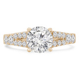 Round Lab Created Diamond Split-Shank Cathedral Solitaire with Accents Engagement Ring in Yellow Gold (MVSLG1242-Y)
