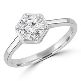 Round Lab Created Diamond 6-Prong Hexagonal Cathedral Open Bridge Solitaire Engagement Ring in White Gold (MVSLG1249-W)