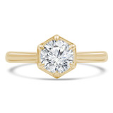 Round Lab Created Diamond 6-Prong Hexagonal Cathedral Open Bridge Solitaire Engagement Ring in Yellow Gold (MVSLG1249-Y)