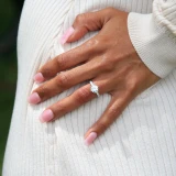 Round Lab Created Diamond 6-Prong Hidden Halo Solitaire with Accents Engagement Ring in White Gold (MVSLG1250-W)
