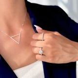 Round Lab Created Diamond 6-Prong Hidden Halo Solitaire with Accents Engagement Ring in White Gold (MVSLG1250-W)