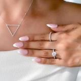 Round Lab Created Diamond 6-Prong Hidden Halo Solitaire with Accents Engagement Ring in White Gold (MVSLG1250-W)