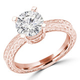Round Lab Created Diamond Vintage Tapered Solitaire Engagement Ring in Rose Gold (MVSLG1253-R)