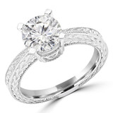 Round Lab Created Diamond Vintage Tapered Solitaire Engagement Ring in White Gold (MVSLG1253-W)