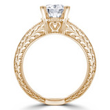 Round Lab Created Diamond Vintage Tapered Solitaire Engagement Ring in Yellow Gold (MVSLG1253-Y)