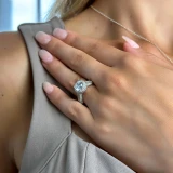 Round Lab Created Diamond Vintage Cathedral Rollover  Halo Engagement Ring in White Gold with Accents (MVSLG1259-W)