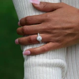 Round Lab Created Diamond Vintage Cathedral Rollover  Halo Engagement Ring in White Gold with Accents (MVSLG1259-W)
