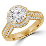 Round Lab Created Diamond Vintage Cathedral Rollover  Halo Engagement Ring in Yellow Gold with Accents (MVSLG1259-Y)