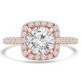 Round Lab Created Diamond Cathedral Open Bridge Cushion Halo Engagement Ring in Rose Gold with Accents (MVSLG1260-R)
